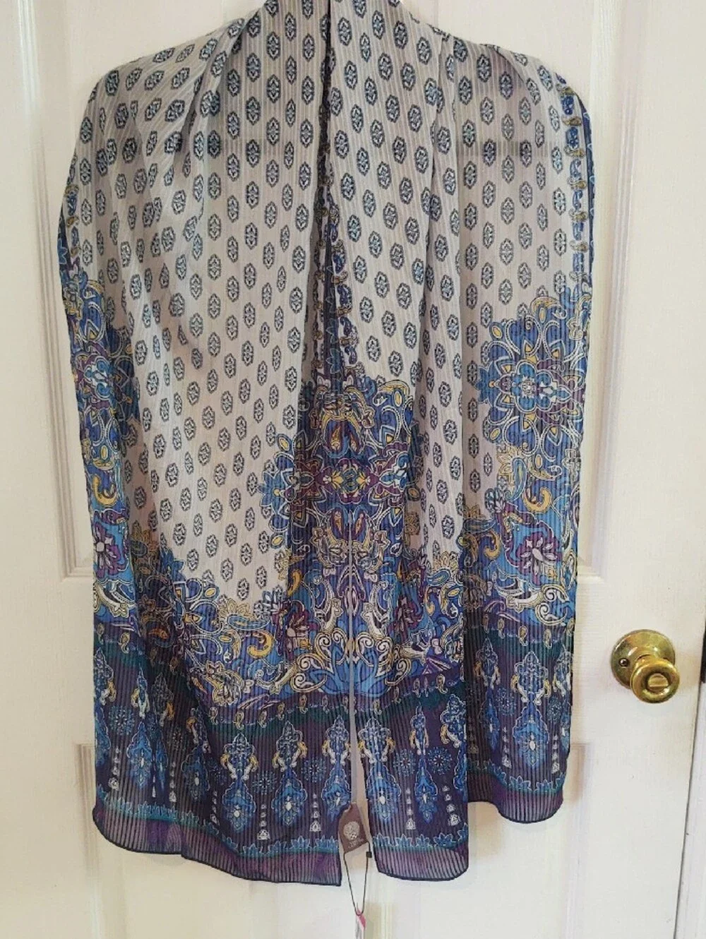 Vince Camuto Blue and White Paisley Border Scarf